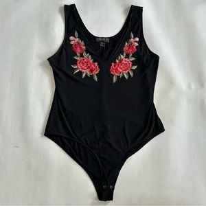 Embroidered Flower Appliqué Floral Bodysuit